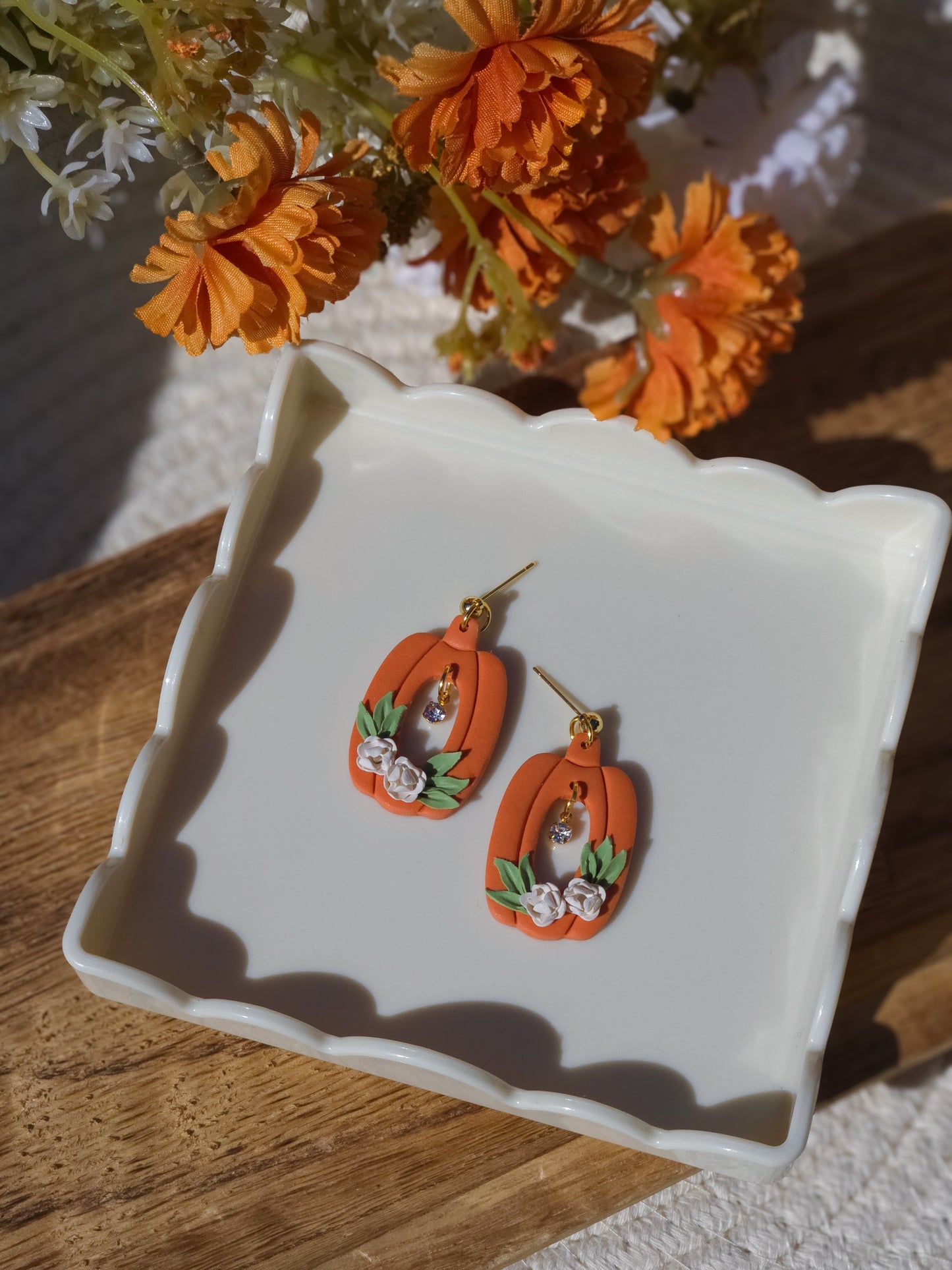 Windowed Floral Pumpkin Earrings