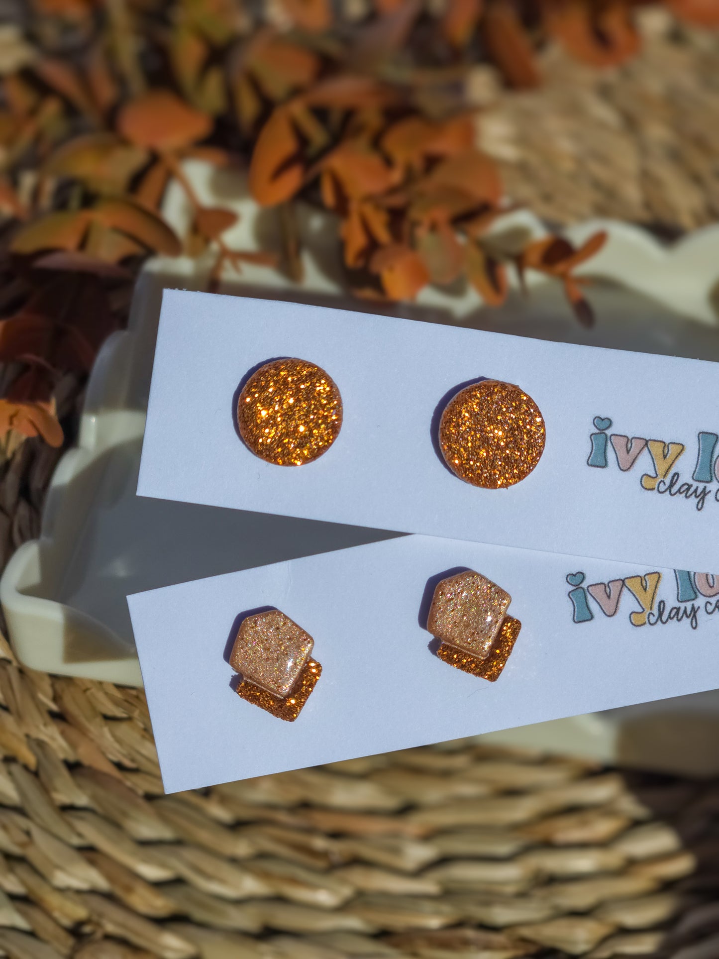 Rose Gold Glitter Stud Earrings