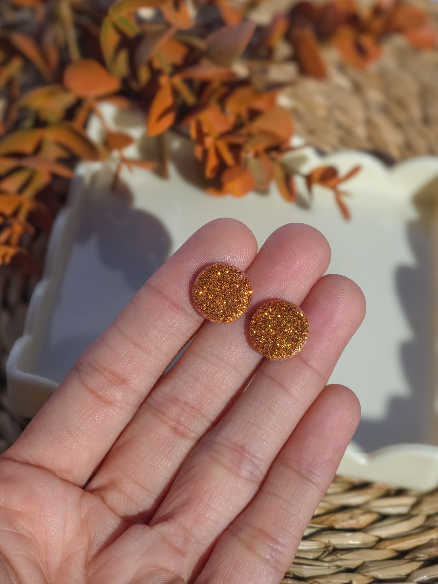 Rose Gold Glitter Stud Earrings