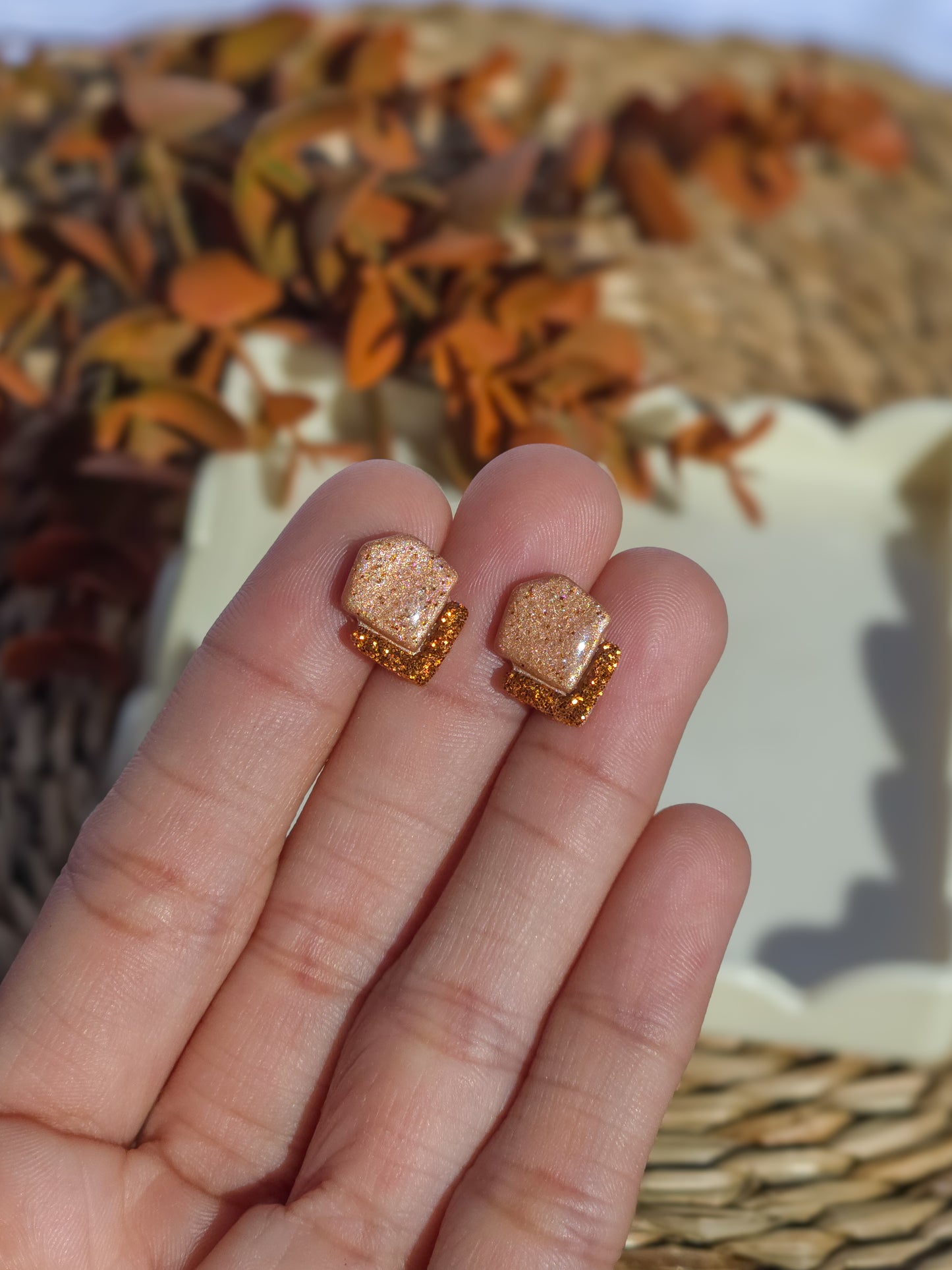 Rose Gold Glitter Stud Earrings